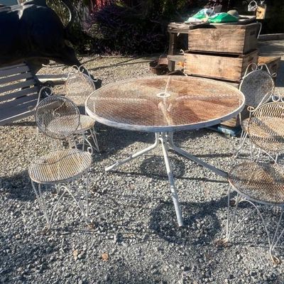 Sale Photo Thumbnail #79: Vintage Metal Patio Table and Chairs