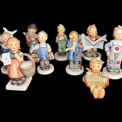 Sale Photo Thumbnail #252: Total of 11 pieces. All were made by Goebel of Germany. Some may or may not have minor flea bites. Measurement of tallest: 6”H. [AG]