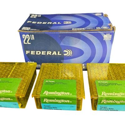 Sale Photo Thumbnail #280: Includes 800 rounds of Federal .22LR 40 grain ammunition, and 300 rounds of Remington .22LR Target ammunition. Total of 1100 rounds. All rounds are standard velocity. **NO SHIPPING ON AMMUNITION.** [RS]