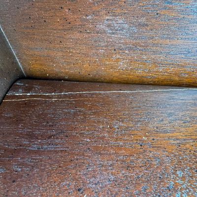 Sale Photo Thumbnail #303: This table is complete, and functions as it should. It is mahogany in color. There is a crack on the top of the pedestal base (pictured). Measurement: 28”H x 30” Diameter. [VB]