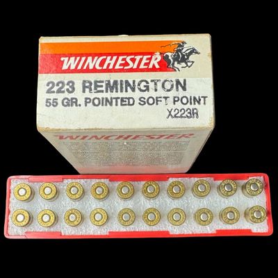 Sale Photo Thumbnail #329: Includes one unopened box of 20 Winchester .223 ammunition, and one unopened box of 200 Winchester 5.56 ammunition. Total of 220 rounds. Each round is 55 grains. **NO SHIPPING ON AMMUNITION.** [RS]