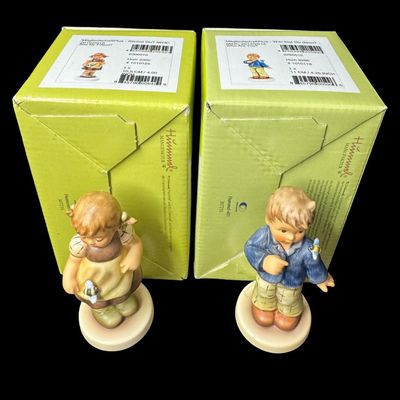 Sale Photo Thumbnail #349: Includes two NOS boxed Hummels, and five vintage religious Hummels. Total of seven pieces. All were made by Goebel of Germany. There may or may not be flea bites. Measurement of tallest: 7.5”H. [AG]