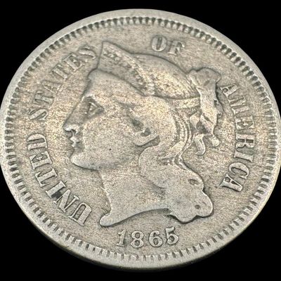 Sale Photo Thumbnail #371: This is an 1865 copper-nickel three cent piece. It is not graded. [PM]