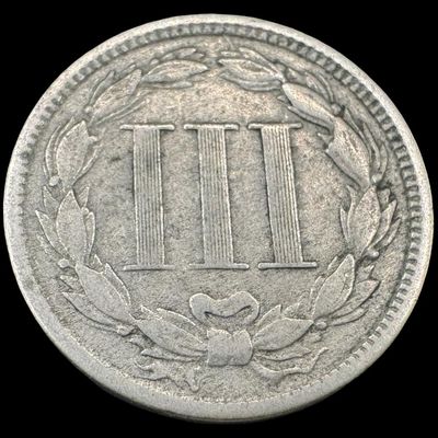 Sale Photo Thumbnail #372: This is an 1865 copper-nickel three cent piece. It is not graded. [PM]
