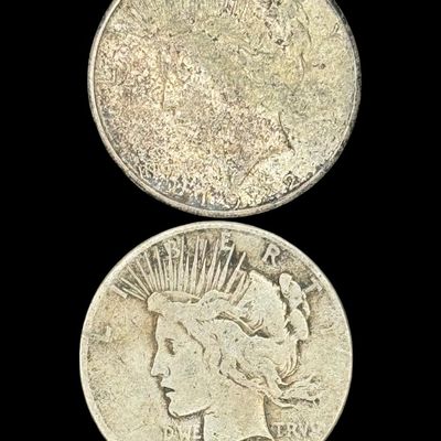 Sale Photo Thumbnail #378: Includes a 1922-S Peace dollar, and a 1923-S Peace dollar. Total of two ungraded coins. The silver content is 90%. [PM]