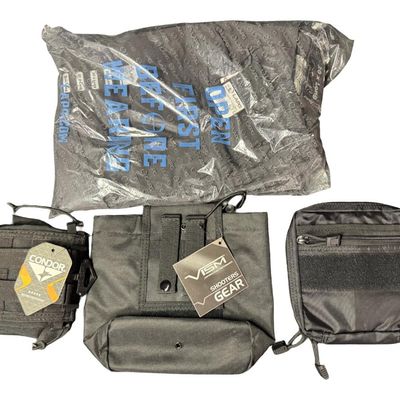 Sale Photo Thumbnail #401: Includes a pair of unopened women’s LAPG tactical pants (size 20 long), a Condor roll-up utility pouch, an NcStar folding dump pouch, and an LAPG multi-purpose pouch. Total of four pieces. [GG]