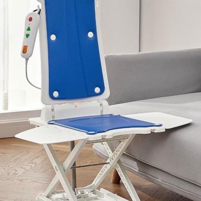 Sale Photo Thumbnail #440: This works as both a floor recovery lift, and a fully submersible waterproof bath lift. It features a motorized adjustment powered by a high-capacity lithium battery. It has never been removed from the box, and is not tested. [AG]