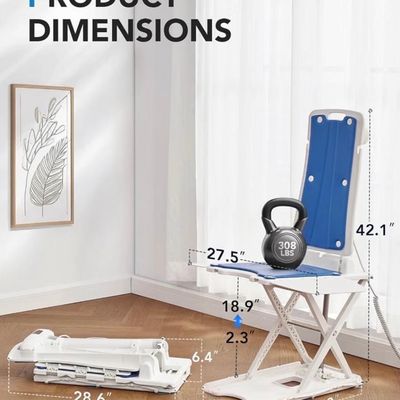 Sale Photo Thumbnail #441: This works as both a floor recovery lift, and a fully submersible waterproof bath lift. It features a motorized adjustment powered by a high-capacity lithium battery. It has never been removed from the box, and is not tested. [AG]