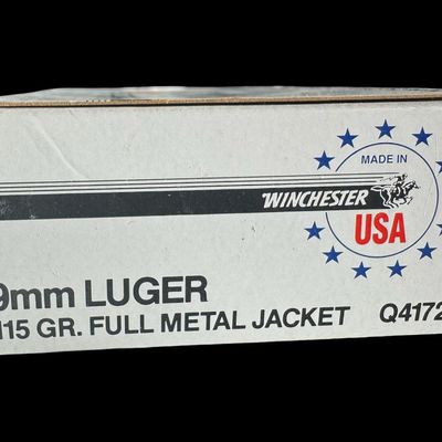 Sale Photo Thumbnail #471: Includes two boxes of 50 rounds of 115 grain 9mm full metal jacket ammunition. Total of 100 rounds. **NO SHIPPING ON AMMUNITION.** [LG]