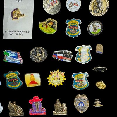 Sale Photo Thumbnail #485: Includes service pins, fraternal pins, and more. Total of 100+ pieces. [PM]