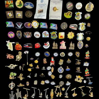 Sale Photo Thumbnail #483: Includes service pins, fraternal pins, and more. Total of 100+ pieces. [PM]