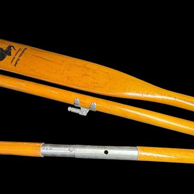 Sale Photo Thumbnail #513: This pair of oars breaks down into four separate pieces. The oars are highly portable and easy to pack into inflatable dinghies or small rowboats. These oars are complete. The assembled length is 70.5 inches long. [AG]