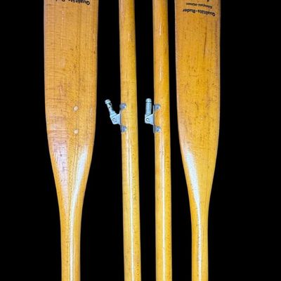 Sale Photo Thumbnail #511: This pair of oars breaks down into four separate pieces. The oars are highly portable and easy to pack into inflatable dinghies or small rowboats. These oars are complete. The assembled length is 70.5 inches long. [AG]