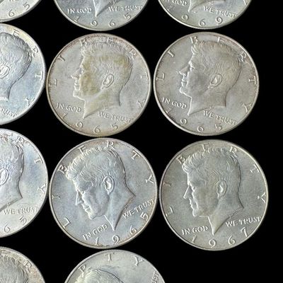 Sale Photo Thumbnail #551: Includes 14 coins with assorted dates from 1965 to 1969. The silver content is 40%. [PM]