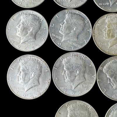 Sale Photo Thumbnail #552: Includes 14 coins with assorted dates from 1965 to 1969. The silver content is 40%. [PM]