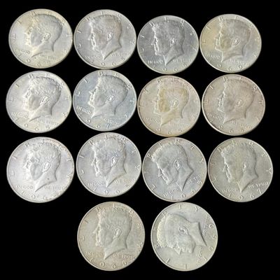 Sale Photo Thumbnail #550: Includes 14 coins with assorted dates from 1965 to 1969. The silver content is 40%. [PM]