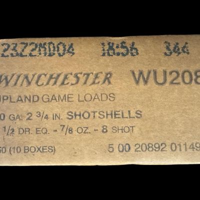 Sale Photo Thumbnail #656: This is an unopened factory case of 250 rounds of 2 3/4”, 8 shot, 20-gauge ammunition. **NO SHIPPING ON AMMUNITION.** [LG]
