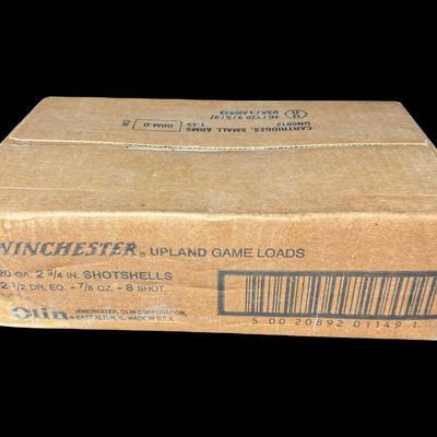 Sale Photo Thumbnail #654: This is an unopened factory case of 250 rounds of 2 3/4”, 8 shot, 20-gauge ammunition. **NO SHIPPING ON AMMUNITION.** [LG]