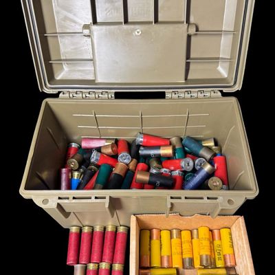 Sale Photo Thumbnail #680: Includes nine rounds of 16-gauge, 16 rounds of 20-gauge, and 102 rounds of 12-gauge. Total of 127 rounds of ammo. Also includes a Smart Reloader modular ammo box in OD green. **NO SHIPPING ON AMMUNITION.** [LG]