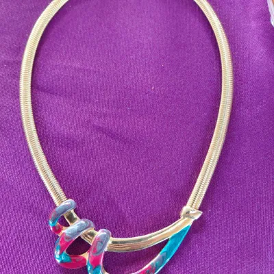 Excellent vintage multi color necklace on gold chain