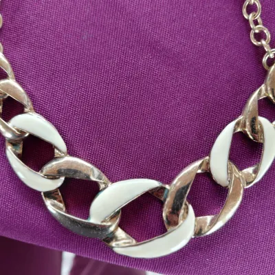 Collar Length Gold Vintage Necklace Enamel Links