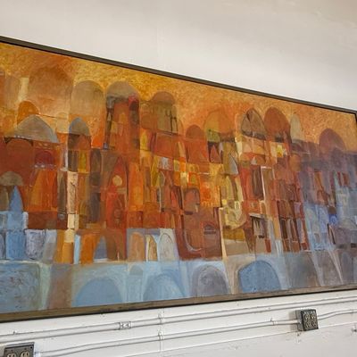 Mid-Century Modern Abstract Cityscape Painting 8'x4'3"