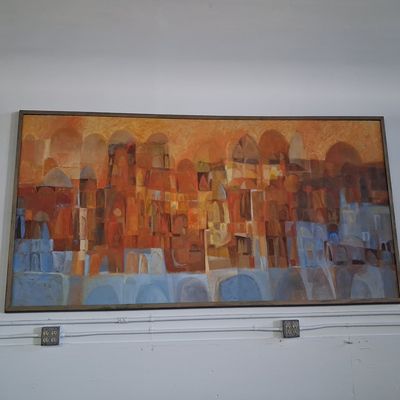 Mid Century Abstract Oil Painting by Helen Critchett