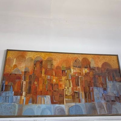 Mid-Century Modern Abstract Cityscape Painting by Losi Cinello