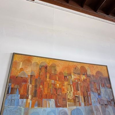 Mid-Century Modern Abstract Cityscape Painting by Losi Cinello
