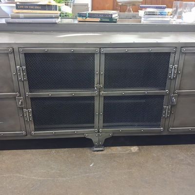 Restoration Hardware Industrial Style Patinated Metal Media Console 6'x1'6"