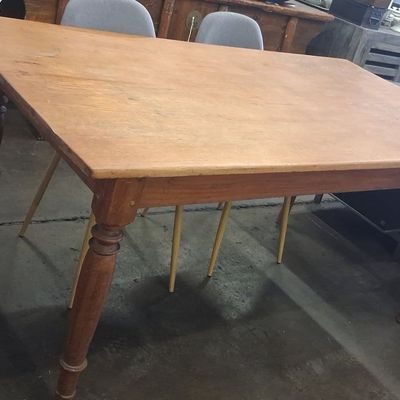 Vintage Pine Farmhouse Dining Table with Turned Legs 5'7"x3'1"