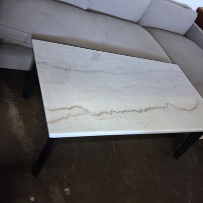 Modern Rectangular Marble-Top Coffee Table with Black Metal Frame
