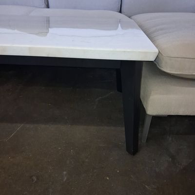 Modern Rectangular Marble-Top Coffee Table with Black Metal Frame