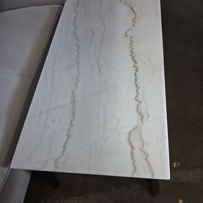 Modern Rectangular Marble-Top Coffee Table with Black Metal Frame