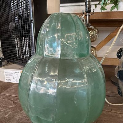 Sale Photo Thumbnail #104: Ribbed Green Glass Gourd Vase