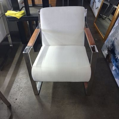 Sale Photo Thumbnail #163: Milo Baughman Style Chrome and Wood Lounge Chair