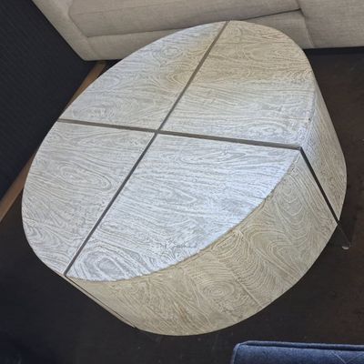 Sale Photo Thumbnail #171: HC Round Silver-White Washed Wood Drum Coffee Table