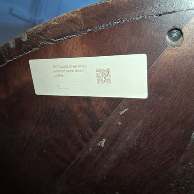 Sale Photo Thumbnail #174: HC Round Silver-White Washed Wood Drum Coffee Table