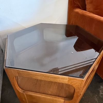 Sale Photo Thumbnail #179: Mid-Century Modern Hexagonal Smoked Glass End Table by Lane Furniture