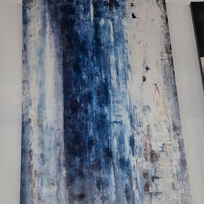 Sale Photo Thumbnail #191: Large Vertical Abstract Blue and White Textured Painting 3'4"x5'