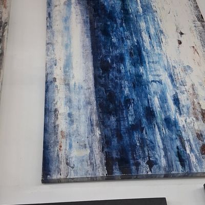 Sale Photo Thumbnail #192: Large Vertical Abstract Blue and White Textured Painting 3'4"x5'