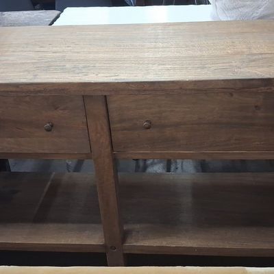 Sale Photo Thumbnail #239: Rustic Farmhouse Console Table with X-Frame Sides and Lower Shelf 1'6" x6'