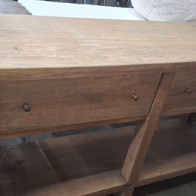 Sale Photo Thumbnail #241: Rustic Farmhouse Console Table with X-Frame Sides and Lower Shelf 1'6" x6'