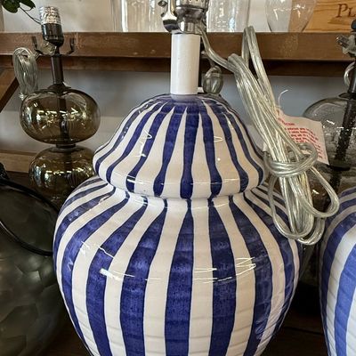 Sale Photo Thumbnail #315: Blue and White Striped Ginger Jar Ceramic Table Lamp
