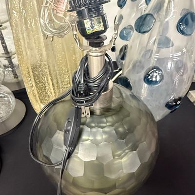 Sale Photo Thumbnail #348: Modern Faceted Grey Glass Orb Table Lamp