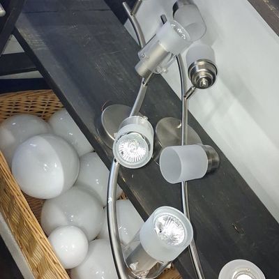 Sale Photo Thumbnail #371: Hampton Bay 4-Light Brushed Nickel Wave Bar Track Lighting Fixture with Frosted Glass Shades