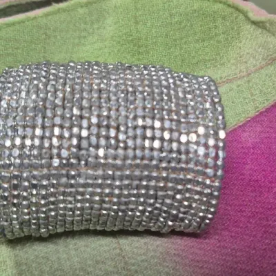 Sale Photo Thumbnail #129: square shaped metallic beads band together to for cuff dressed up or down
2" wide / 3" long