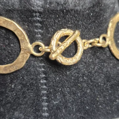 Sale Photo Thumbnail #319: Circles / Circles Galore w/ toggle closure ~ brass 
overall 14" choker