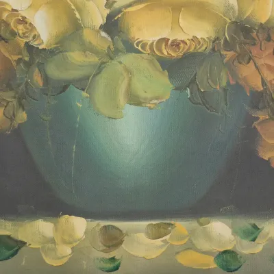 Sale Photo Thumbnail #340: Oil on Canvas still life flowers in planter Signed: REMERI original signed 
size: 56 x 28h Rolled and tubed to ship