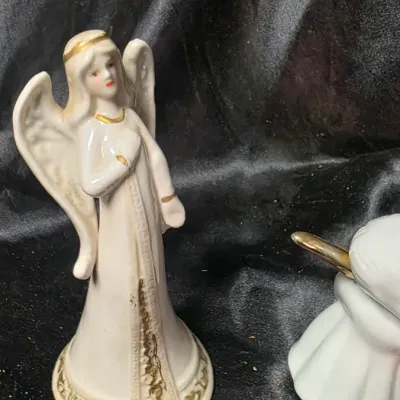 Vintage Porcelain Angel Bell & Cherub Figurine Gold Trim Set Lot